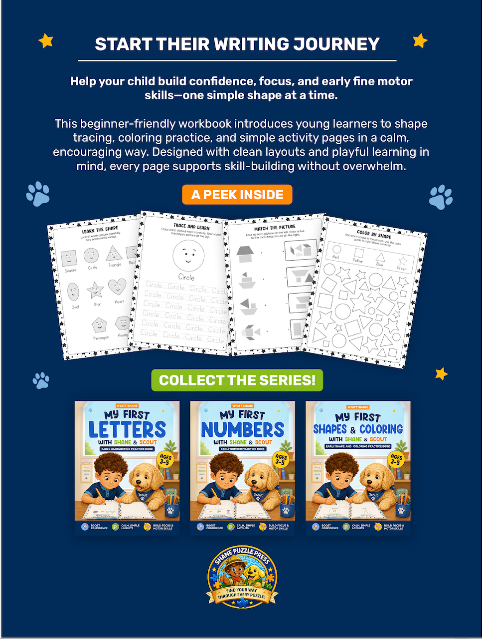 My First Shapes & Coloring with Shane & Scout: Early Shape & Coloring Practice Book