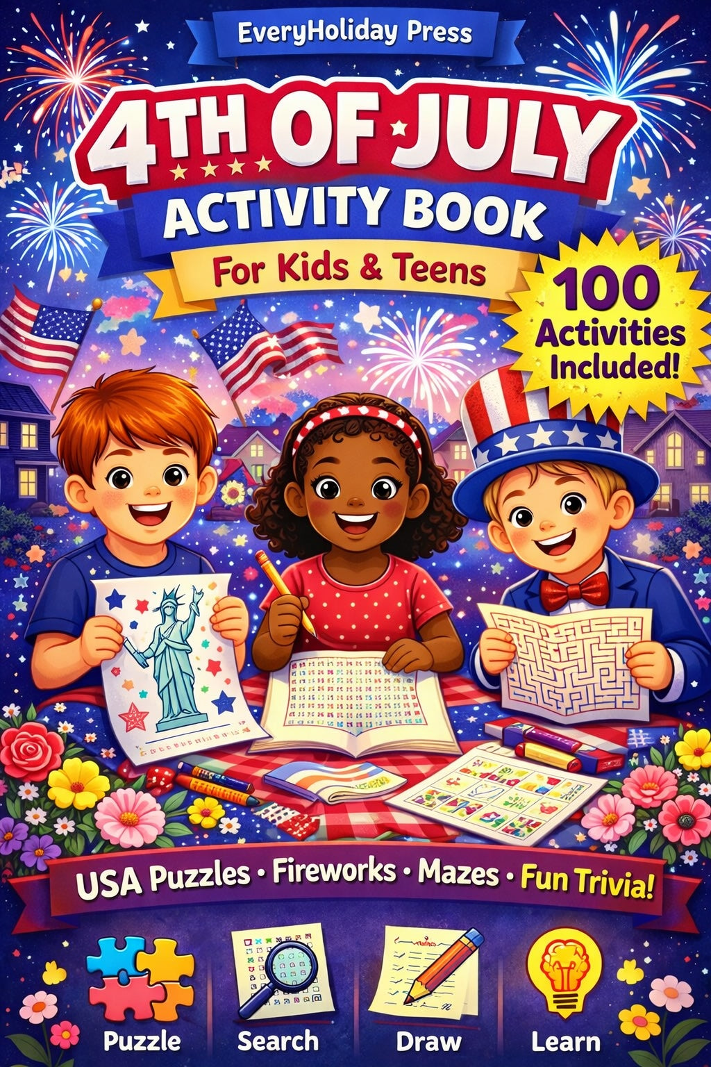 4th of July Activity Book for kids & teens: Puzzles - Mazes - Word Searches - Games & More!
