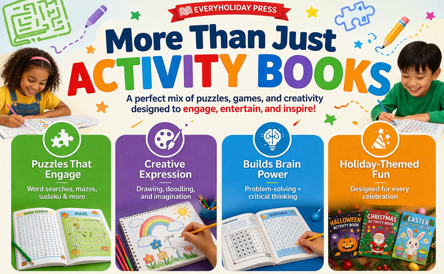 Spring Easter Activity Book for Kids & teens: Puzzles - Mazes - Word Searches - Games & More!