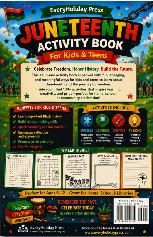 Juneteenth Activity Book for Kids & Teens:Puzzles • Mazes • Word Searches • Games & More!