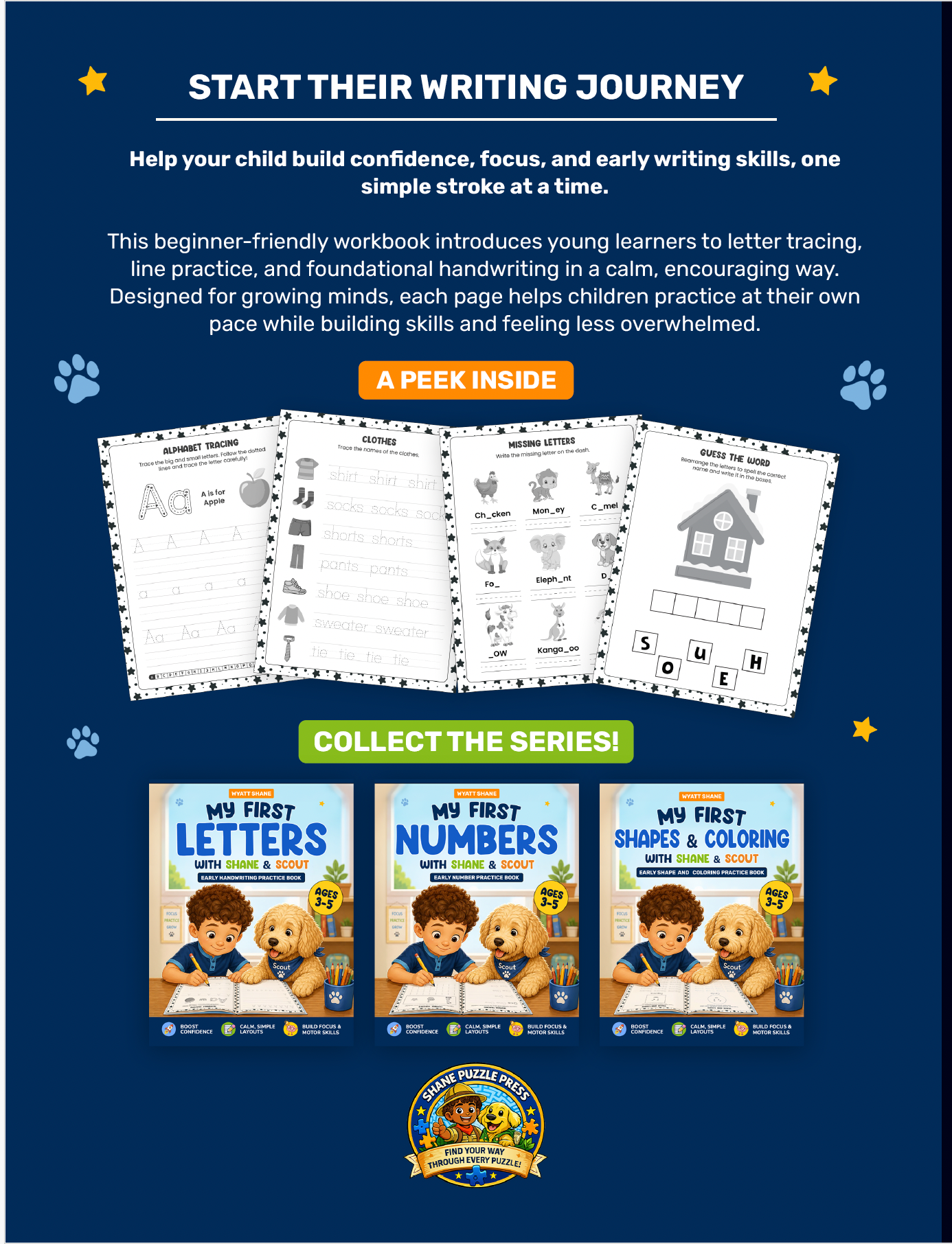 My First Letters with Shane & Scout: Early Handwriting Practice Book
