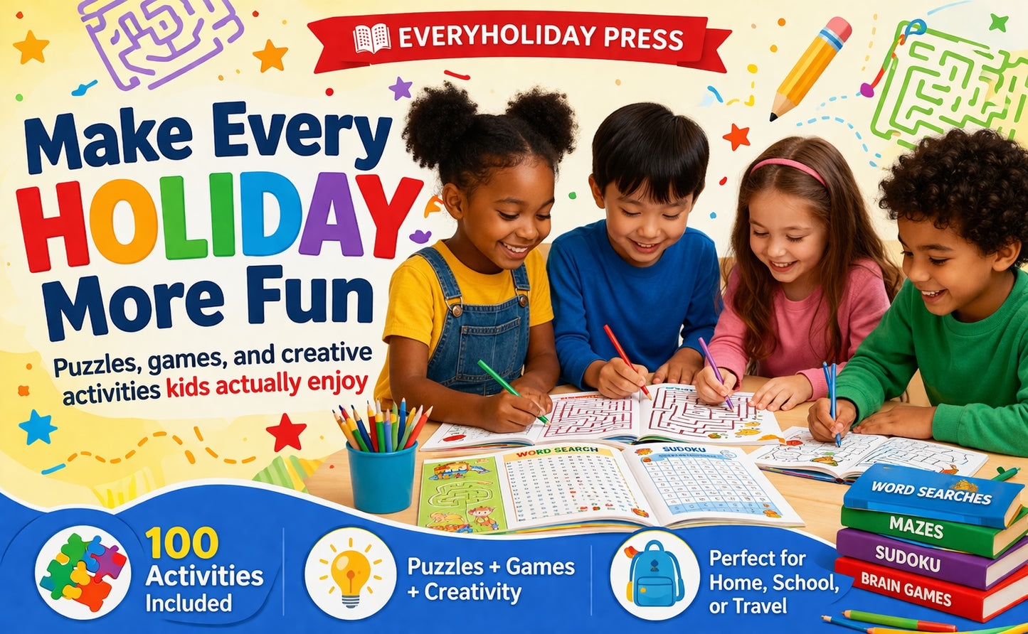 Spring Easter Activity Book for Kids & teens: Puzzles - Mazes - Word Searches - Games & More!
