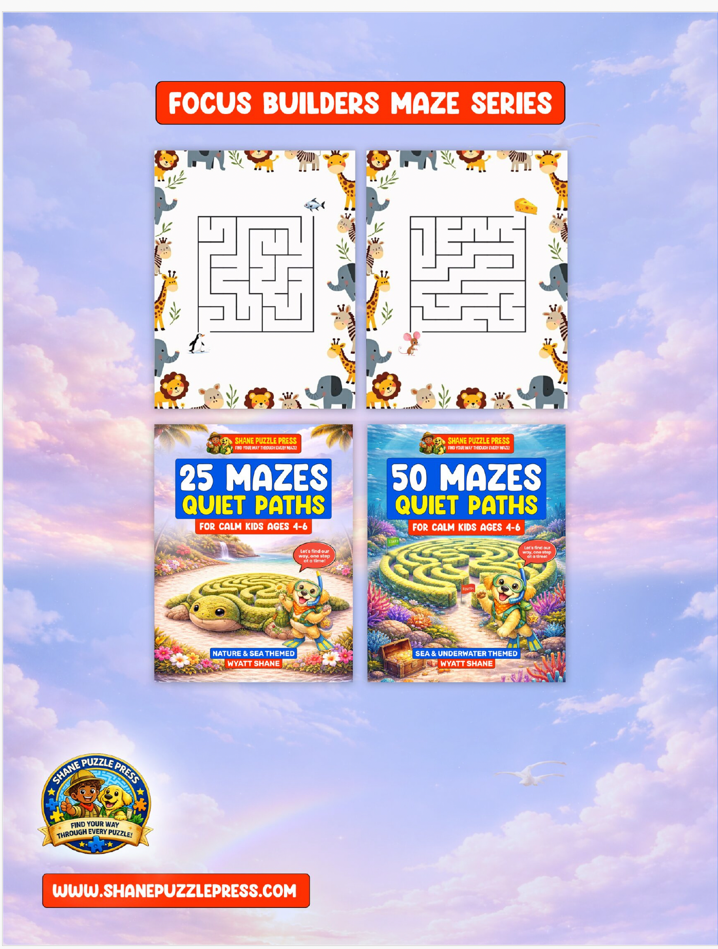 25 Mazes: Quiet Paths for Calm Kids ages 4-6: Large, Simple Mazes Designed for Calm Focus — A Sensory-Friendly Puzzle Book for Neurodivergent Kids, Animal-themed