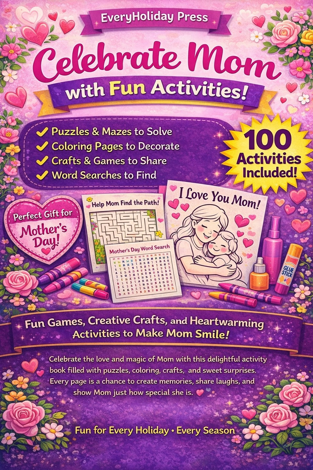 Mother's Day Activity Book for Kids & Teens: Puzzles • Mazes • Word Searches • Games & More!